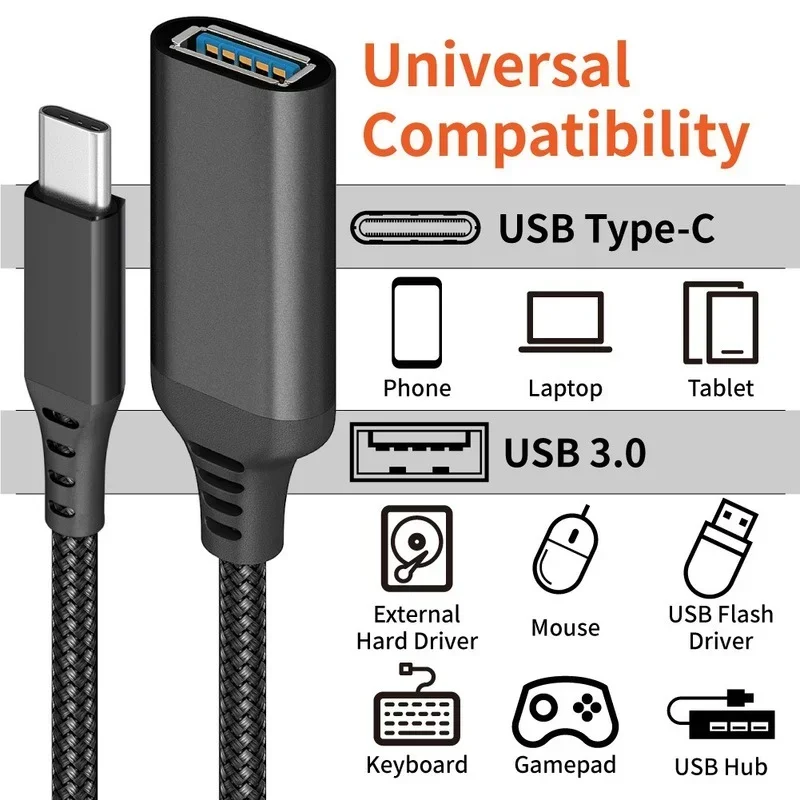 2 in 1 USB 3.0 OTG Cable Type C to USB3.0 Adapter, USB-C Data Transfer Cable for Type-C Phone, Micro usb