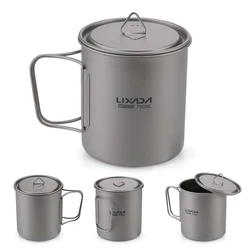 Lixada-taza portátil de titanio para exteriores, vaso de agua con mango plegable para Picnic, Camping, 300ml/350ml/550ml/650ml/750ml