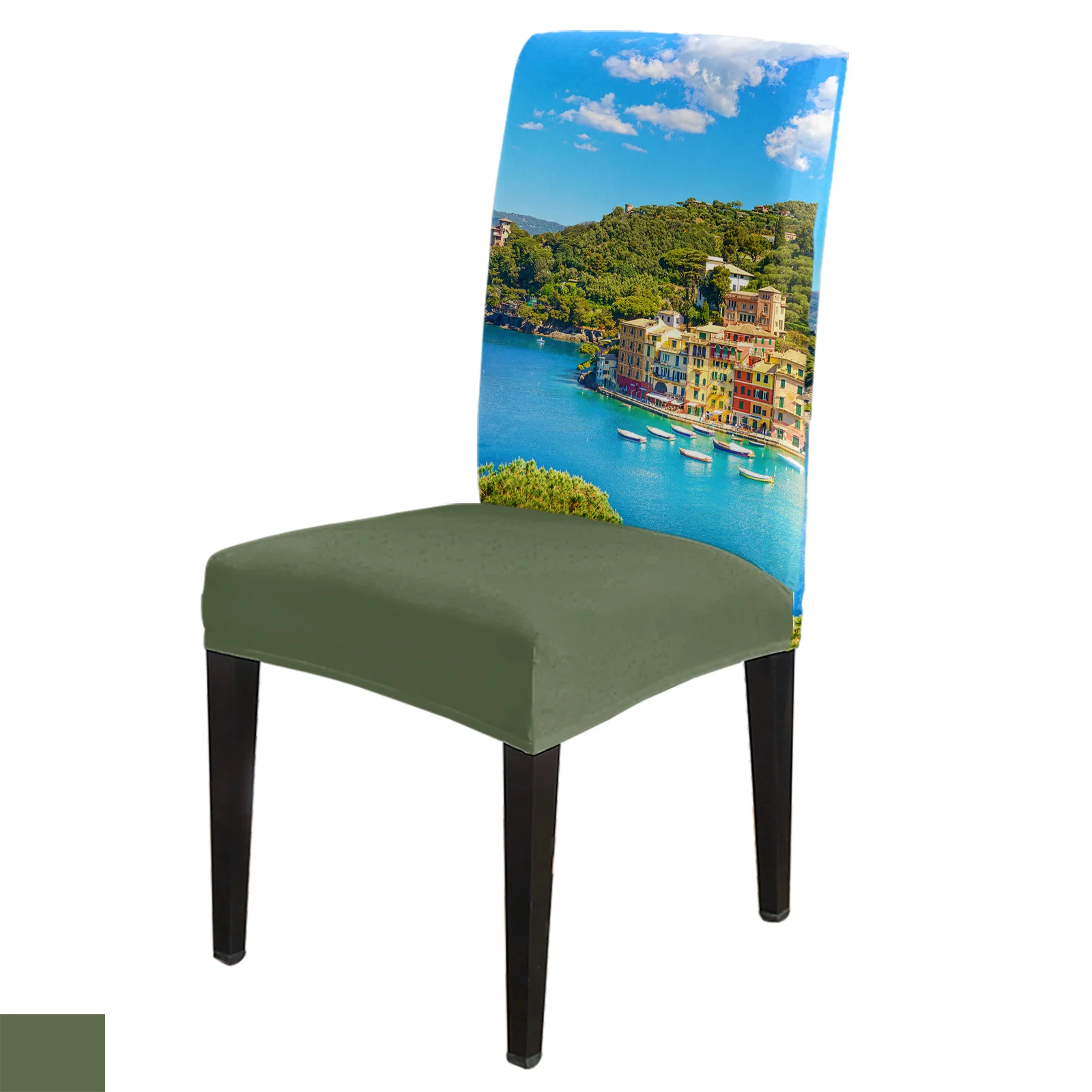 

Seaside Building Vessel Chair Cover Spandex Elastic Dining Chair Slipcover Wedding Banquet Hotel Stretchy Seat Cover