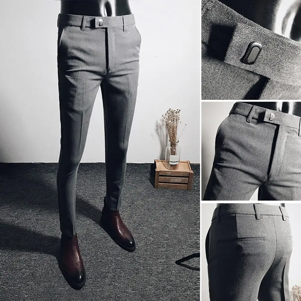 Popular Office Social Trousers  Good Touch Temperament Men Cropped Pants  Slim Fit Zipper Fly Business Pants