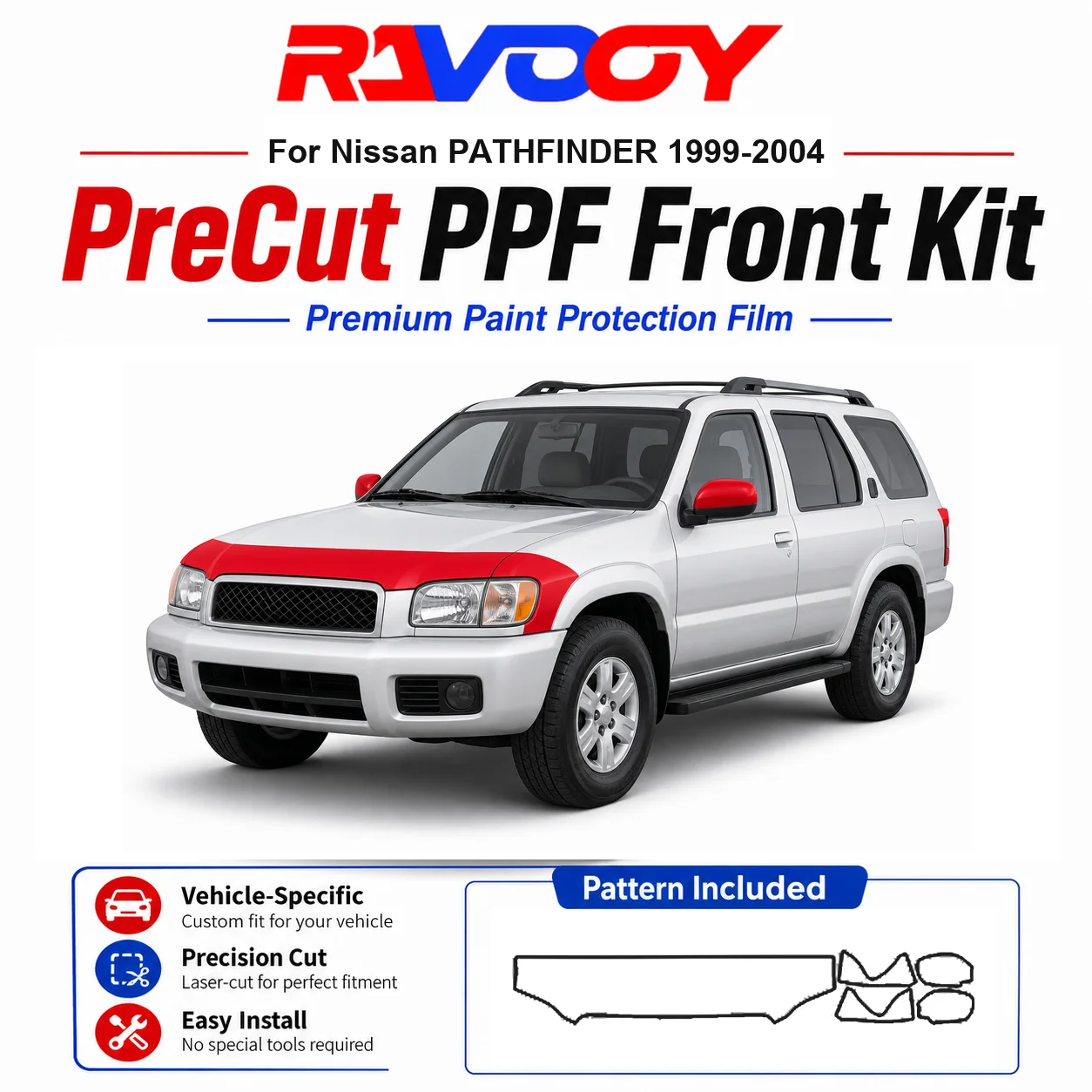 

8.5mil TPU Precut PPF Kit For Nissan PATHFINDER 1999-2004 - Hood, Fenders & Mirror Set - Self-Healing Clear Bra Film
