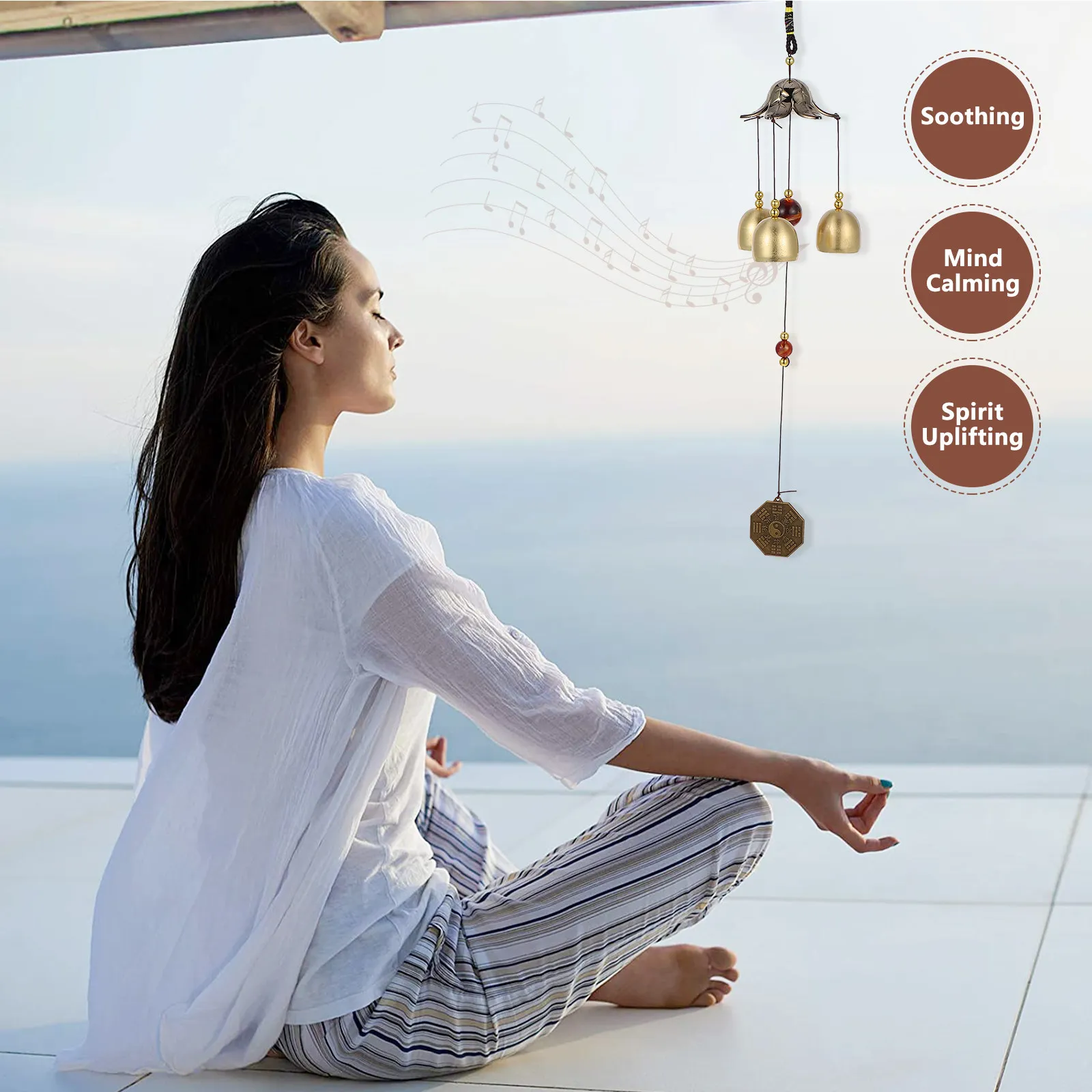 1Pcs Feng Shui Wind Bell Hanging Garden Decorative Wind Chime with Calming Bell Sound for Patio Balcony Office Outdoor
