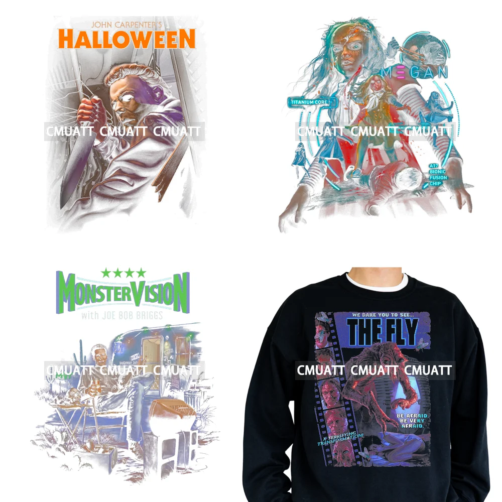 

Colorful Halftone Horror Friends Movie Poster Halloween Iron on DTF Washable Transfers Stickers Ready to Press for Clothes Bags