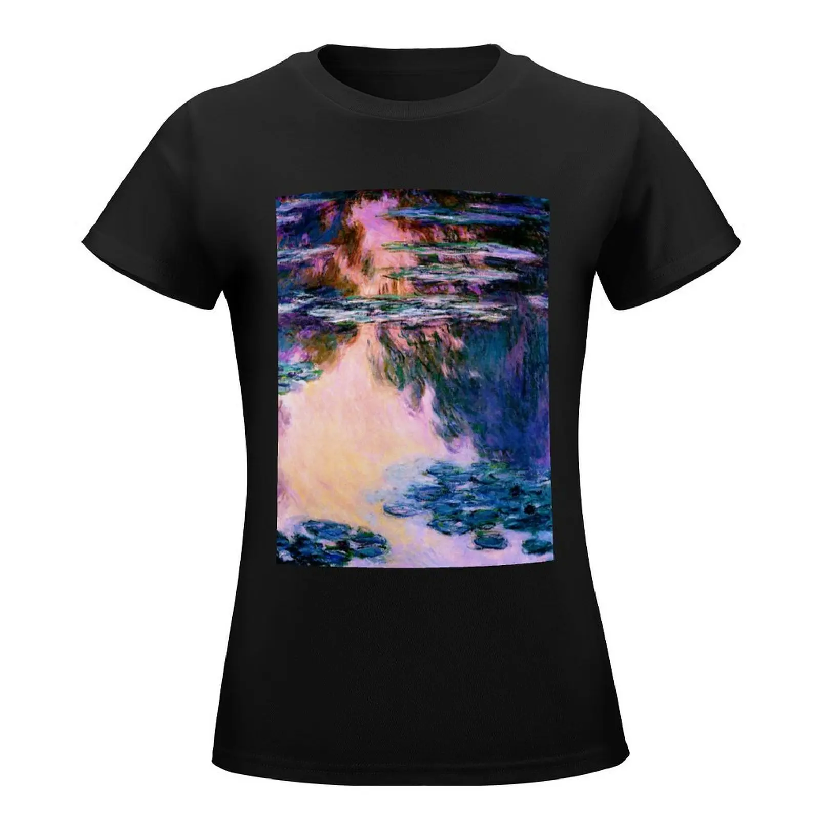 Claude Monet Les Nymphéas Lilas - Lilac Water Lily Landscape T-Shirt blacks quick-drying luxury designer clothing Women