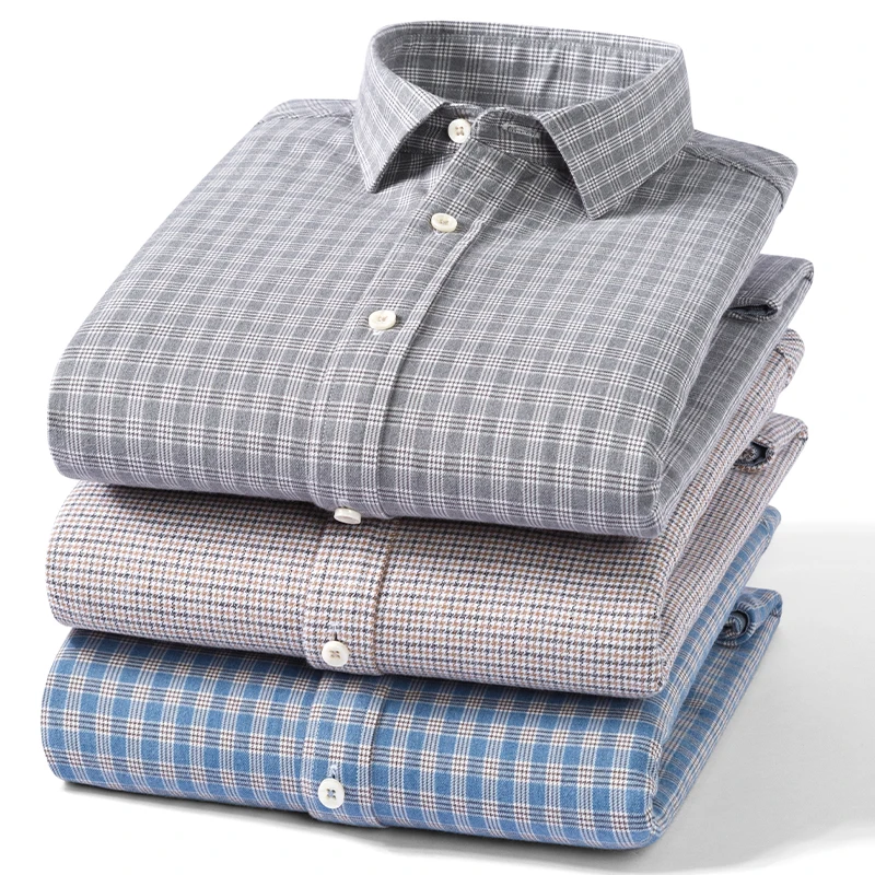 Hight quality 100%cotton brushed winter long sleeve shirts for men casual thicken warm plaid tops soft designer elegant clothes