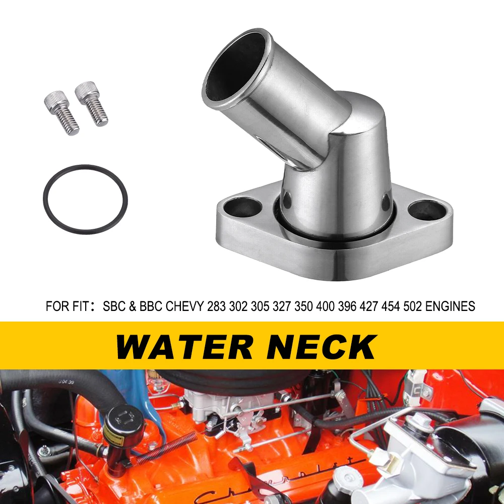 

1Pcs 45° Polished Aluminum Water Neck Fits For SBC BBC Chevy 283 302 305 327 350 400 396 427 454 502 Engines Accessories