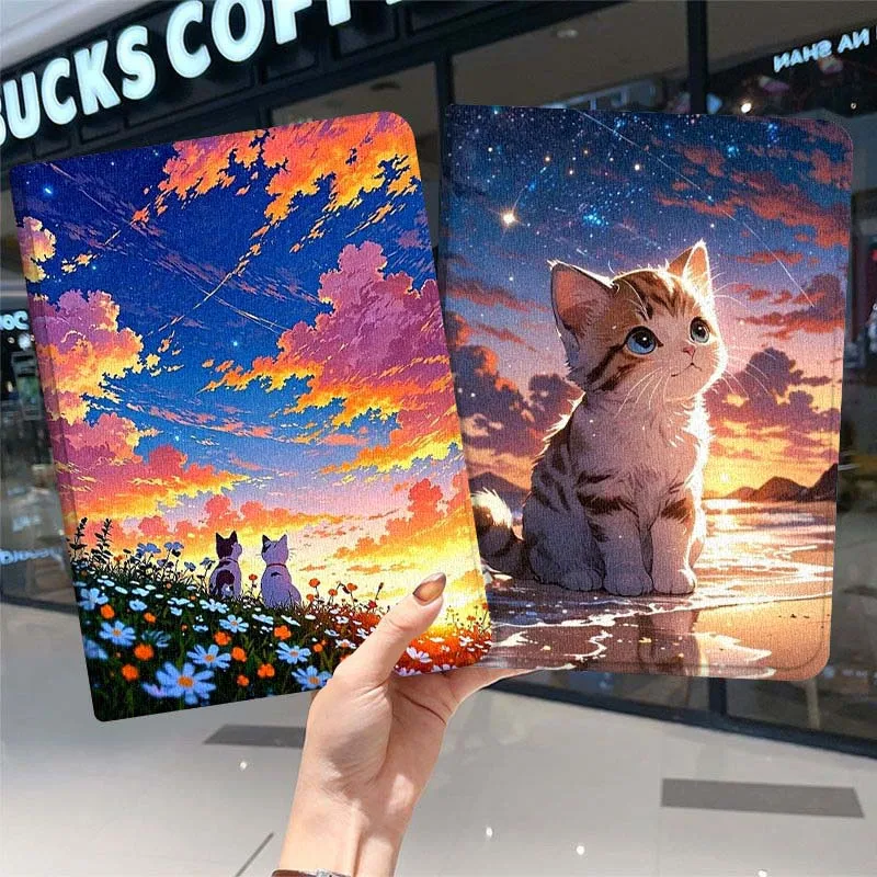 

Cat Cartoon Sunset For Samsung Galaxy Tab A7 A A8 A9 A11 S6 S11 10.1 10.4 10.5 Inch Lite PLus Tablet Case