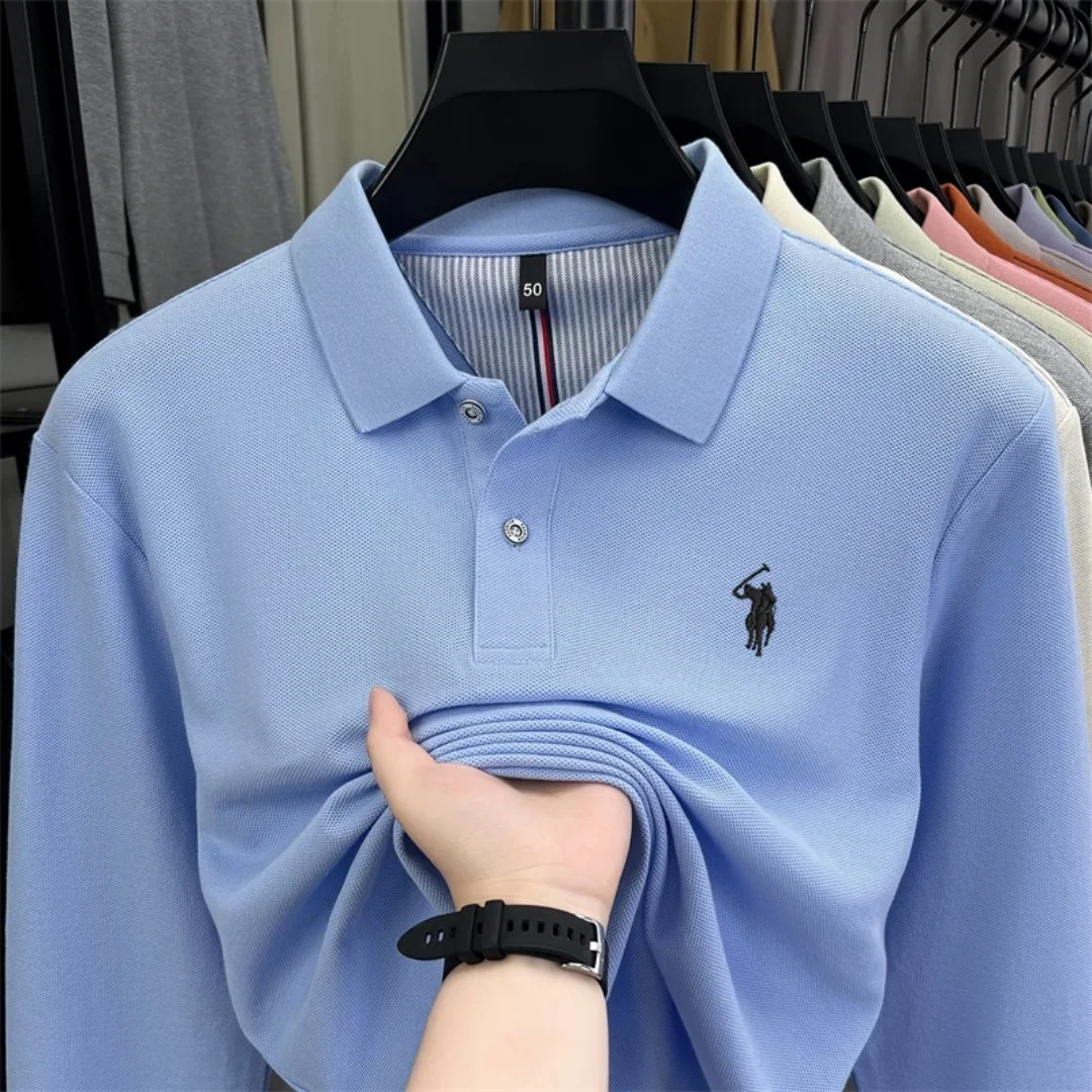 100% reine Baumwolle, hochwertiges Marken-Poloshirt für Herren mit langen Ärmeln, modisches Luxus-Golf-Oberteil mit Stickerei für Herbst und Winter, lässiges T-Shirt. – Detail 15