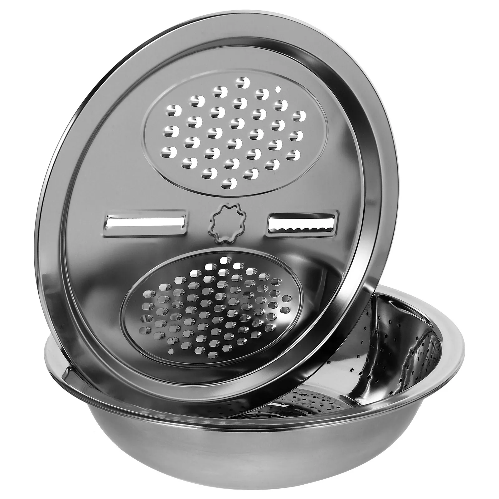 

Stainless Steel Grater Basin Set Antirust Multipurpose Vegetable Washer Rice Strainer Fruit Storage Basket Kitchen
