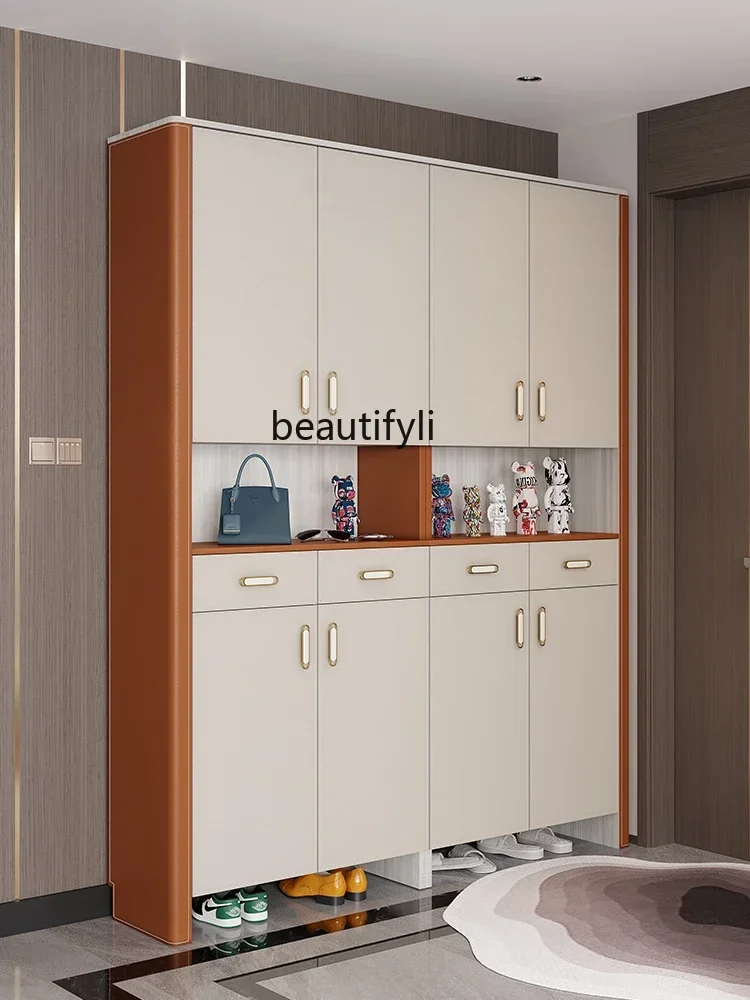 

07Light Роскошный шкаф для обуви Дверной проем Входная дверь Шкаф для прихожей Высокая вертикальная прихожая Большая вместимость Седло Кожаная входная кабина