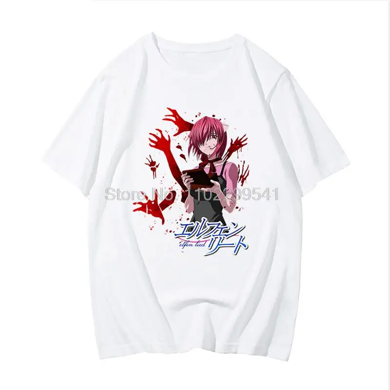 Elfen Lied Japanese Anime T-shirt Graphic Clothing Lucy Waifu Senpai Men Tshirt Casual Short Sleeve Tshirt Cotton Tees