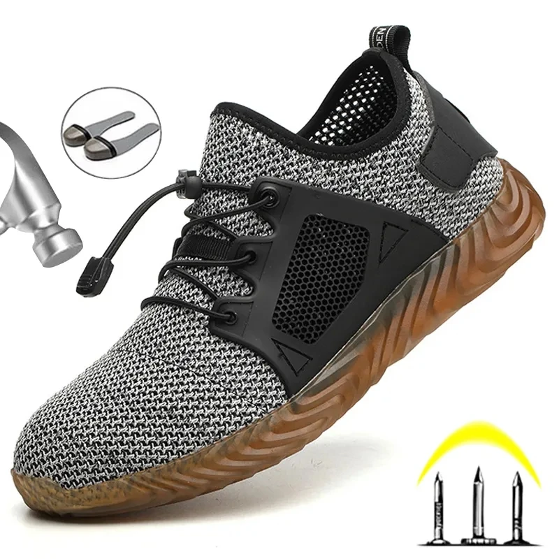 Safety Shoes Men With Steel Toe Cap Anti-smash Men Work Shoes Sneakers Anti-puncture Indestructible Shoes Lightweight Breathable