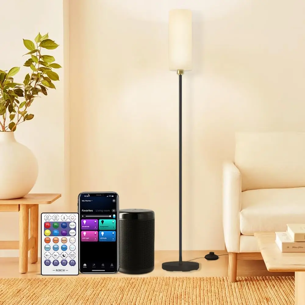 

Умный светодиодный торшер с Alexa & Google, RGB + цветовая температура, регулировка яркости, пульт дистанционного управления 2,4G, современный черный для спальни, гостиной, офиса