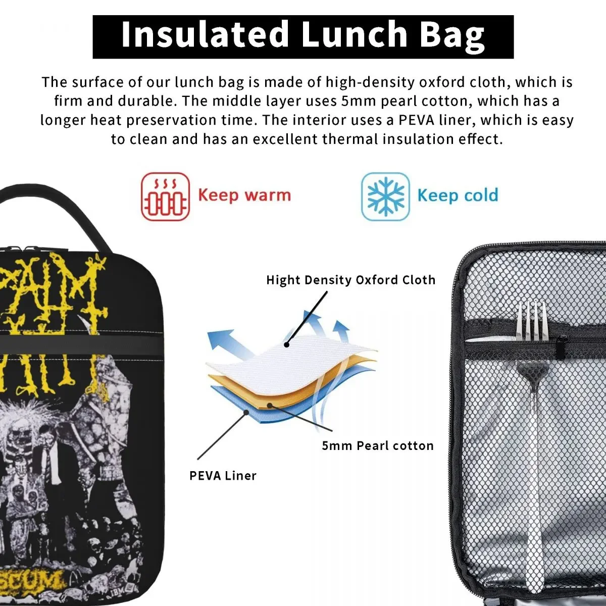 Insulated Lunch Box Napalm Death Black Metal Band Merch Storage Food Box Fashion Cooler Thermal Lunch Box For School