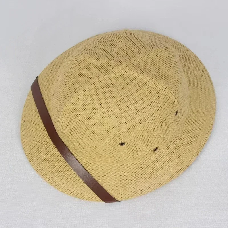 100% Straw Helmet Pith Sun Hat Summer Men Vietnam War Army Hat Dad Boater Bucket Hats Safari Jungle Miners Cap view 4