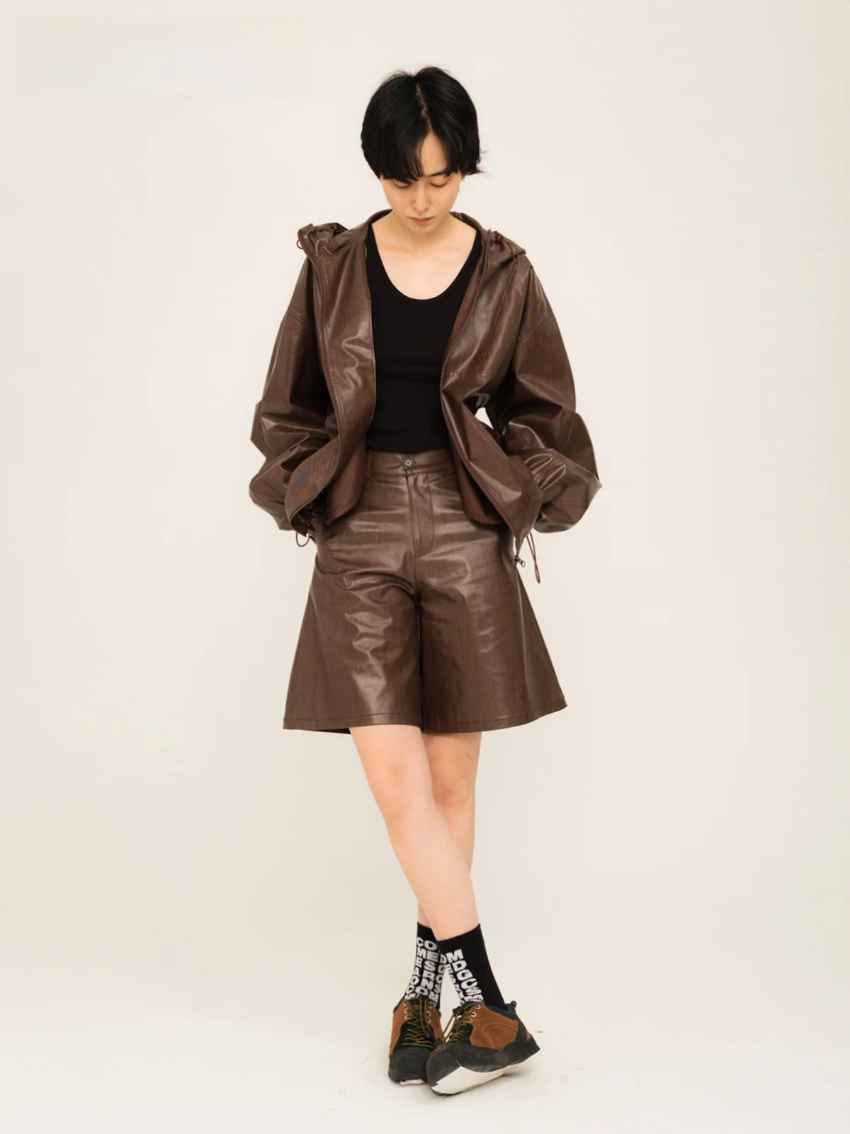 

Highlight 24ss Traveler Faionable Functional Glowing Reflected Trimmed Brown Outerwear Set Original Design Loose Fit Windproof