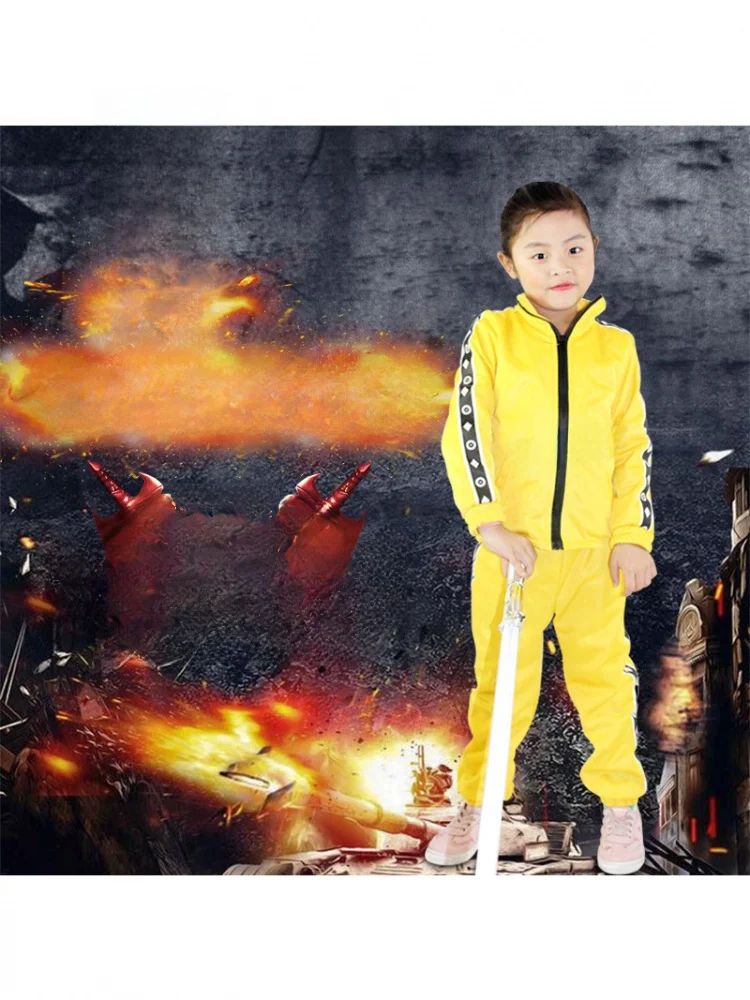 

Halloween Yellow Suit Children's Cosplay Sport Stage Costume Elite Peace Elite Game Theme Chinese National Costume Stage Wear