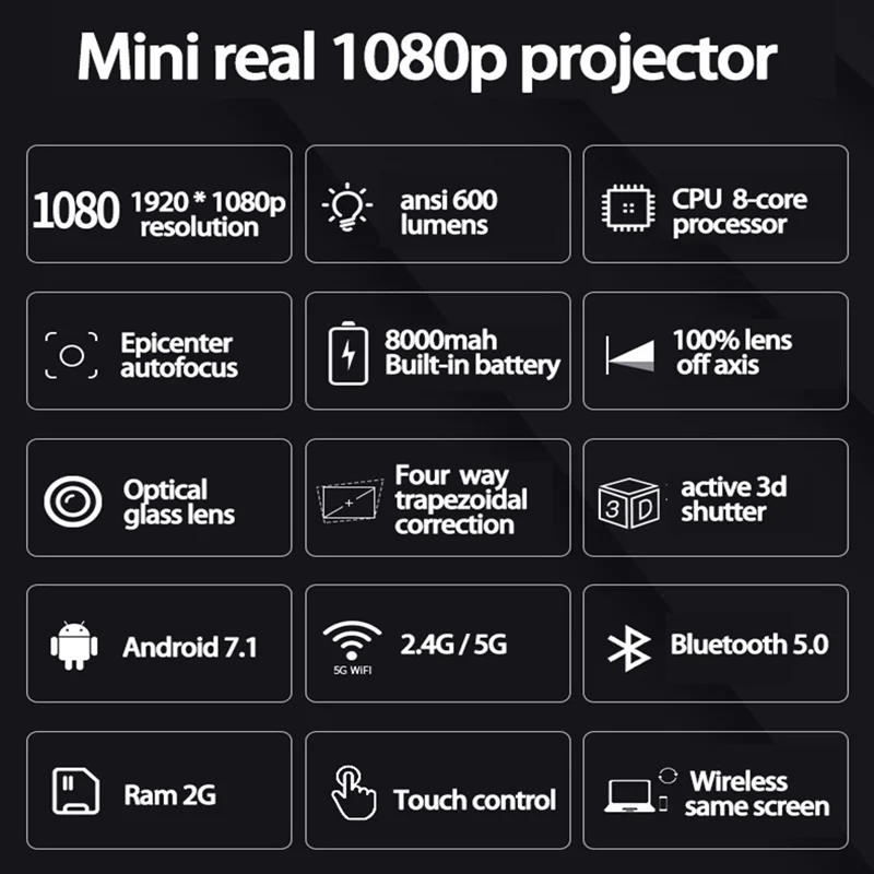 ¡Arriba! Mini proyector DLP inteligente 1080P 2,4G/5G proyector inalámbrico Full HD Android (2G + 32G/16G) compatible con vídeo proyector de juegos 4K 3D