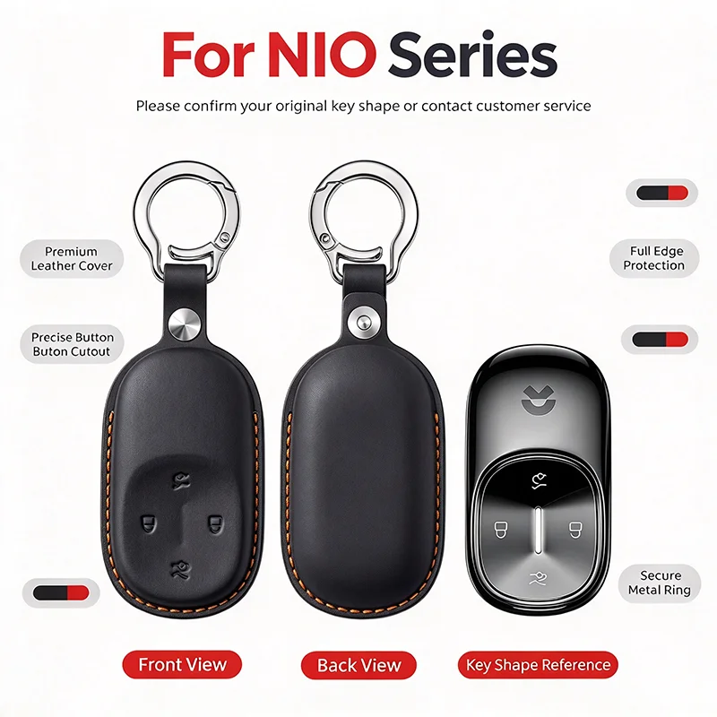 For NIO ES8 ET9 ES9 2026 Luxury Genuine Leather Car Key Case Cover Key Fob Shell Buckle Keyring Auto Accessories