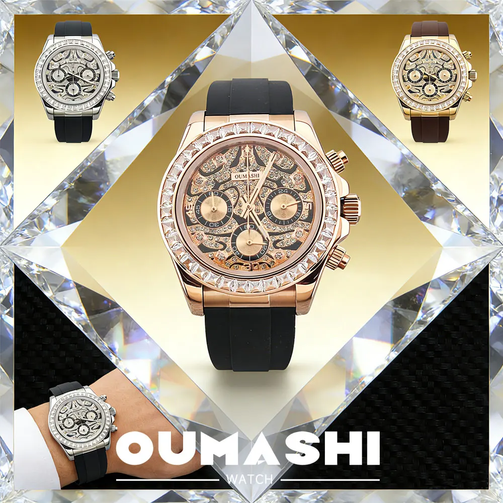 Reloj para hombre de 39mm con movimiento VK63, cronógrafo de cuarzo, cristal de zafiro, esfera de piedras preciosas, reloj de pulsera resistente al agua para hombre de negocios de lujo