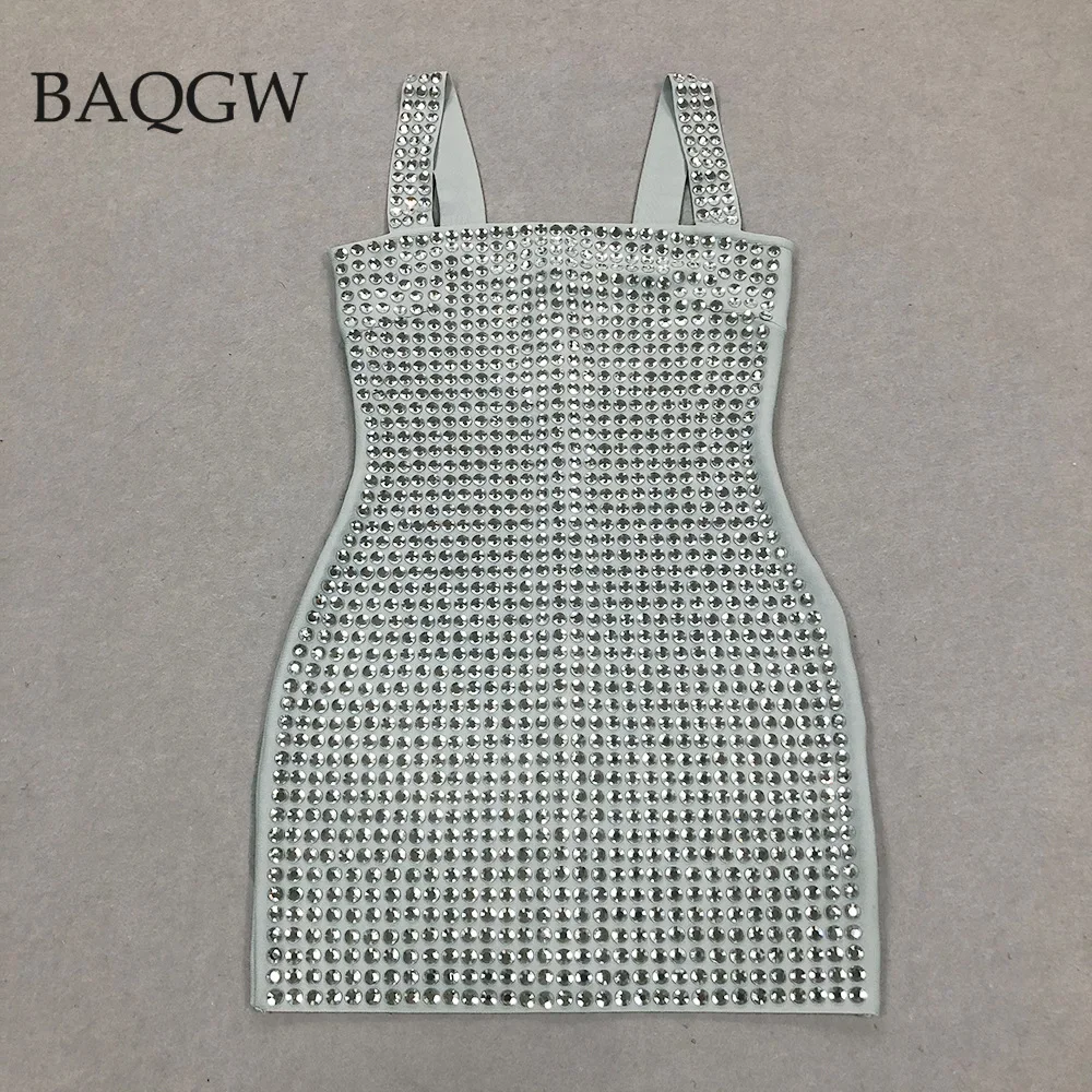 Summer New Women Rhinestone Patchwork Slip Night Party Luxury Dresses Shiny Sleeveless Sparkly Bodycon Celebrity Cocktail Dress