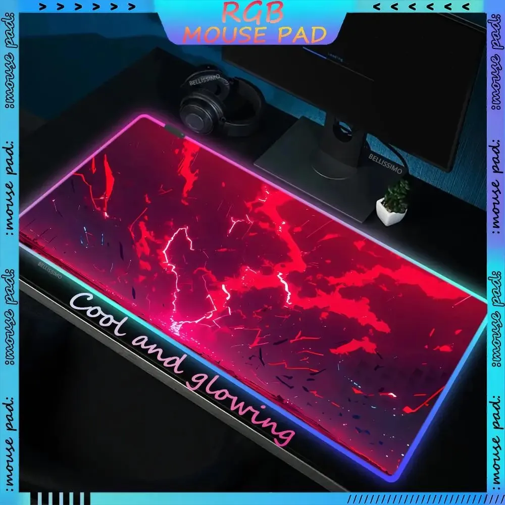 

RGB Backlit Mouse Pad Red Lightning MousePads Computer Gamer Accessories Desktop Protector Backlit Pad Gaming Large Keyboard Pad