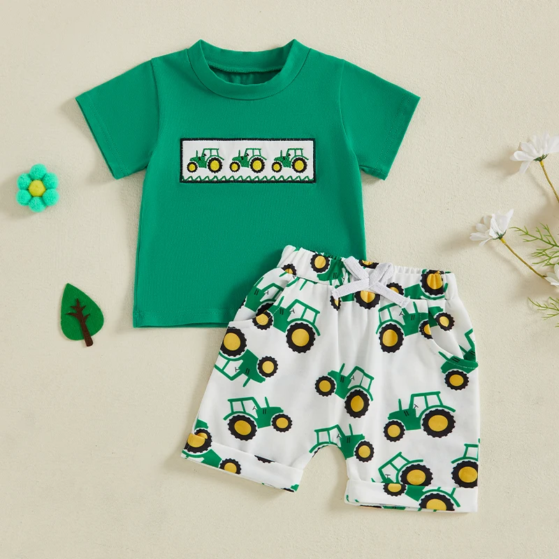 

Baby Clothes Short Sets Summer Toddler Boy Cotton Short Sleeve Tractor Embroidery T-shirt+Shorts Casual Clothing Outfits Suits