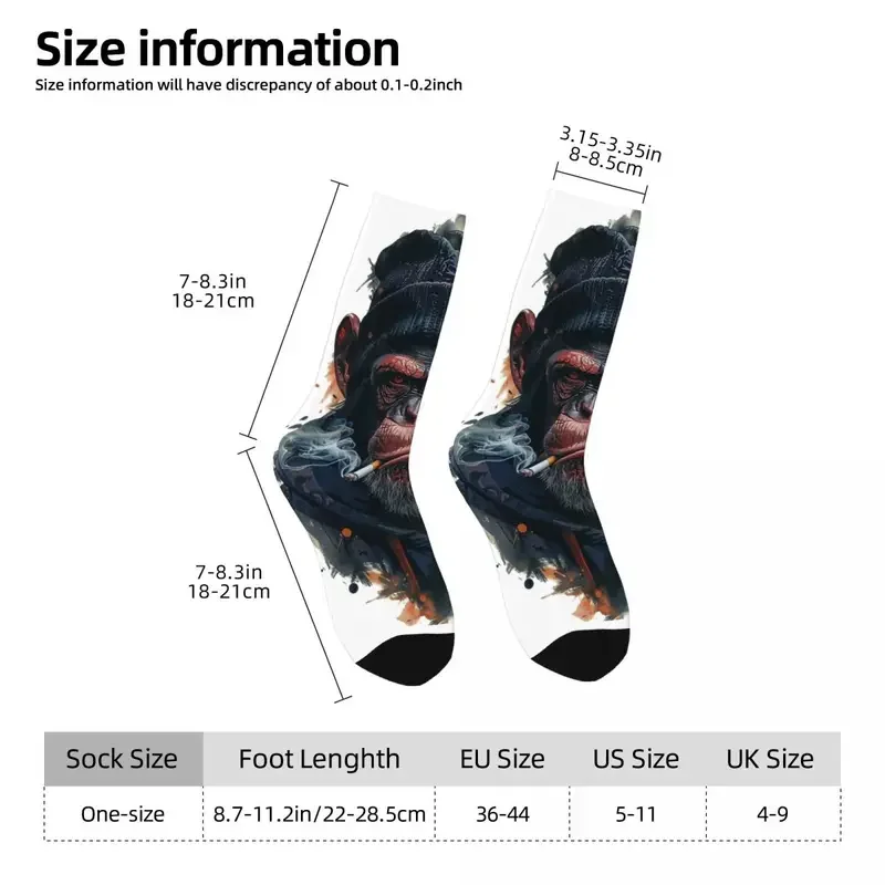 Wise Monkeys Smoking Monkey Men Women Round neck Socks Windproof Novelty Spring Summer Autumn Winter Stockings Gift