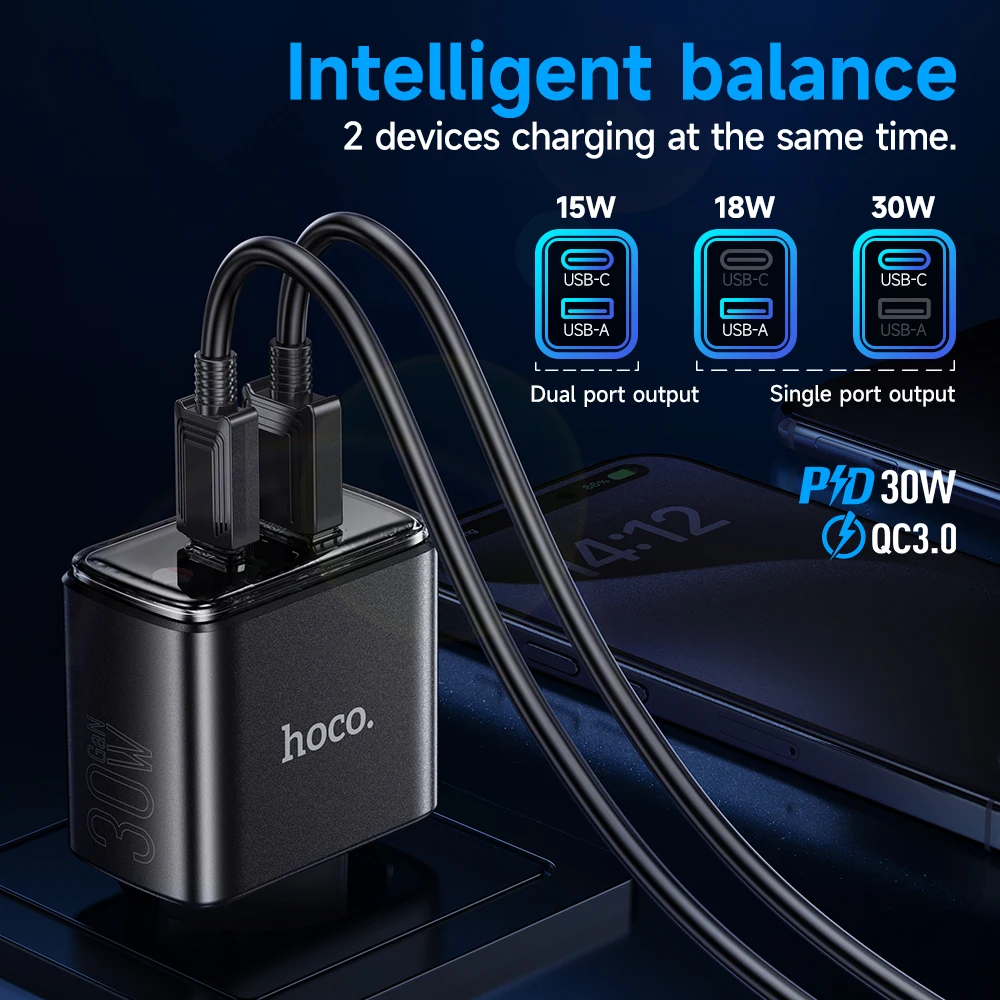 Ładowarka HOCO PD 30W USB typu C dla iPhone 15 14 13 12 Pro Max szybkie ładowanie QC 3.0 1 c1a do Xiaomi Samsung ładowarka do telefonu