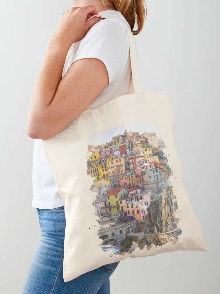 

Cinque Terre Watercolor Art Tote Bag Canvas bag Women bags bag for beach canvas tote