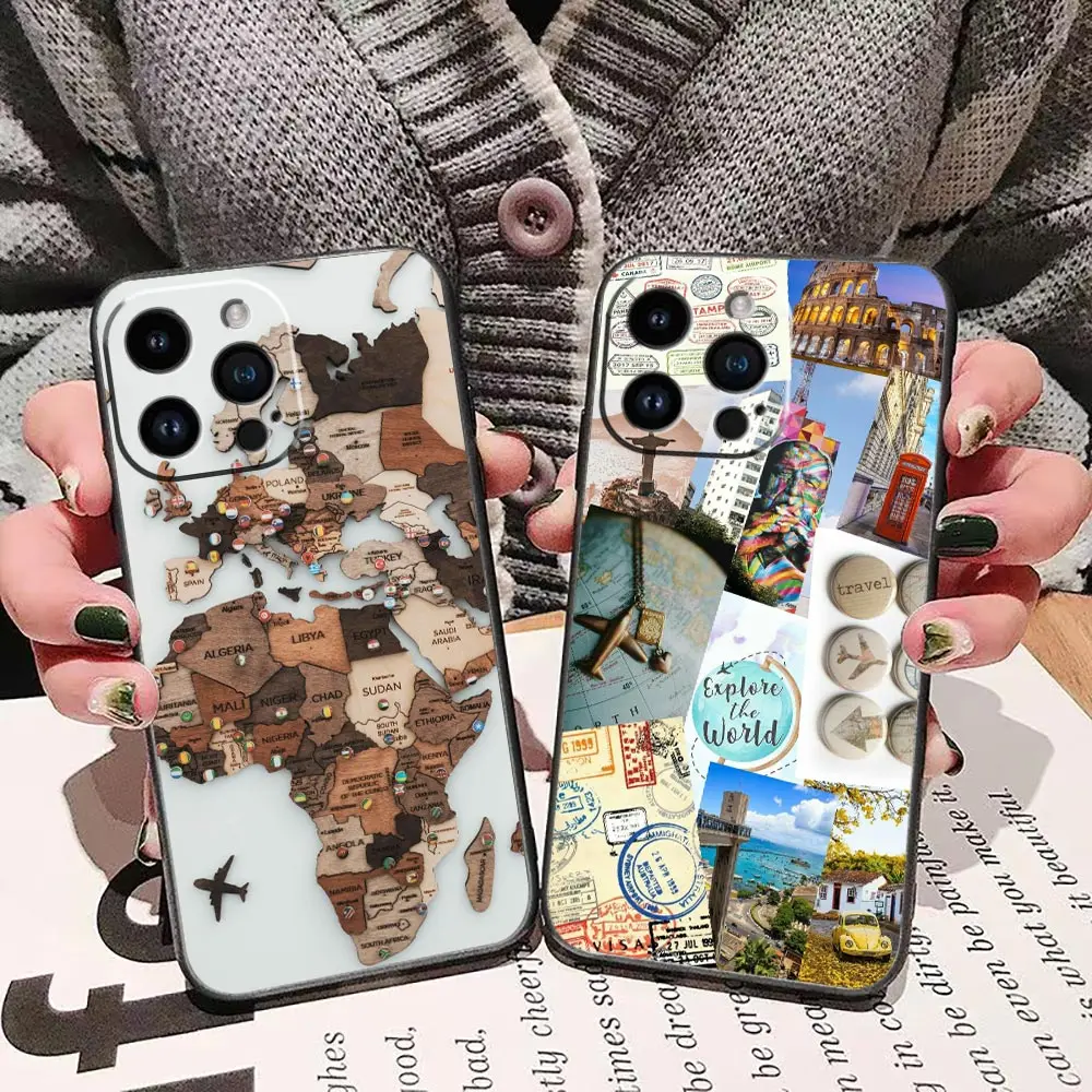 Funda Case For iphone 14 13 12 11 Pro XS Max Mini X XR SE 2020 2022 8 15 16 PlusS Case Shell W-World M-Map Travel Airplan Plane