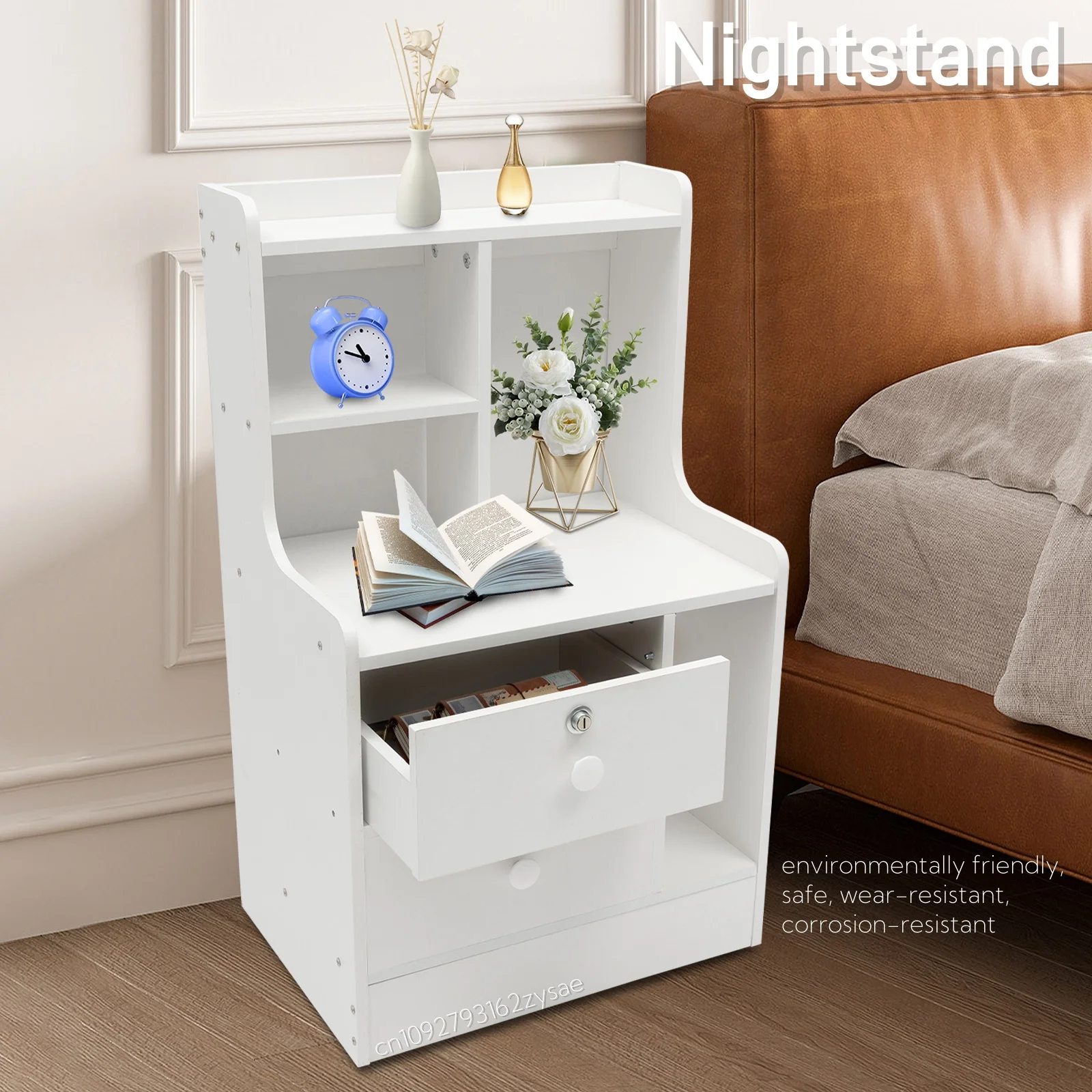 

White Nightstand with 2 Drawers Bedside Coffee Sofa Tea Table Storage Cabinet for Bedroom