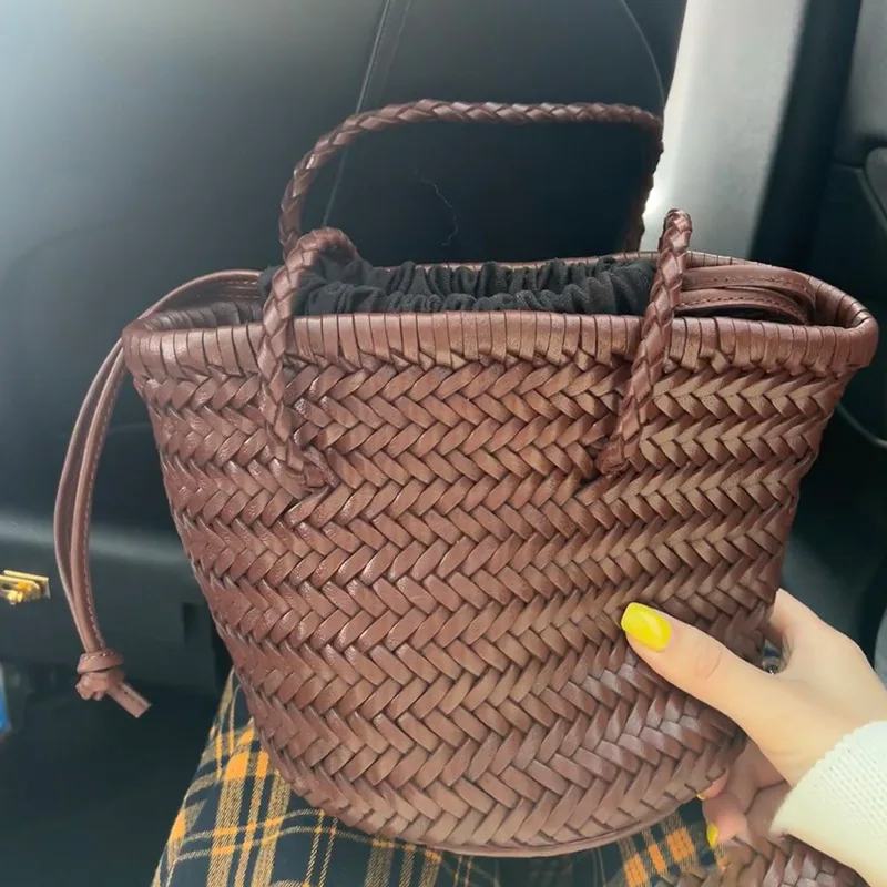 WUXIATE Luxury Design PU Leather Woven Women Shoulder Bags With 2 Pockets Bucket Handbags High Quality Fashion Underarm Purse