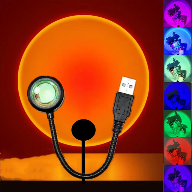 USB LED Sunset Lamp RGB Rainbow Neon Night Light Projector Photography Wall Atmosphere Lighting for Bedroom Home Room Decor Gift