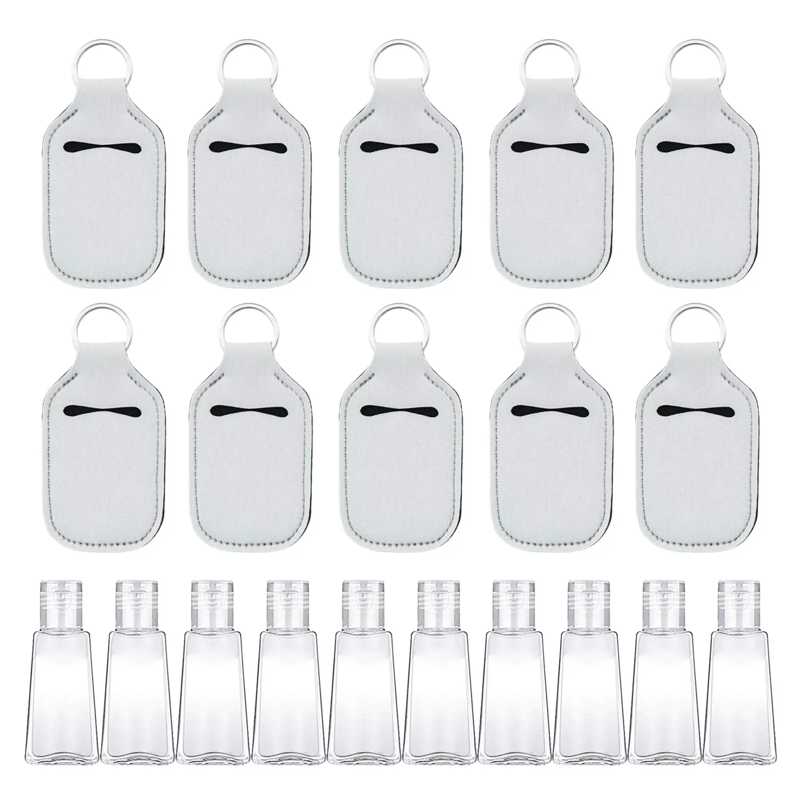 20 Pcs Empty and Keychain Holder Set Includes 30Ml Reusable Clamshell Container, Keychain Bottle Holder