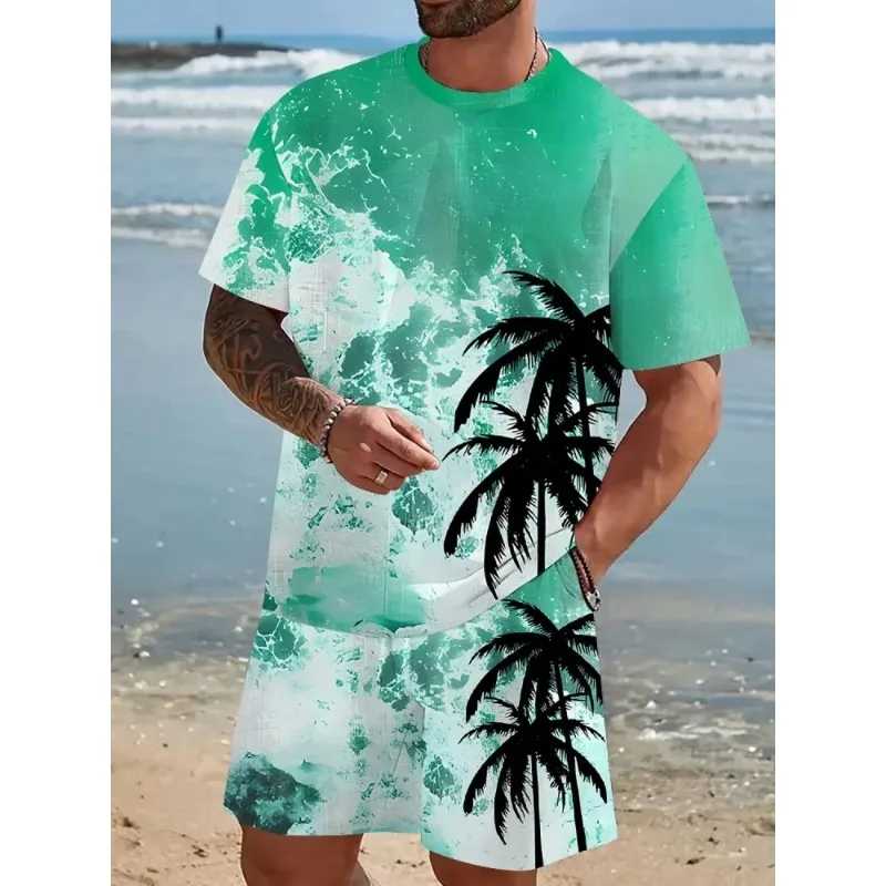 2025 3D Printed Men's Fashion T-shirt and Shorts Set Summer Daily Casual Short Sleeve Top Urban Street Sports Shorts