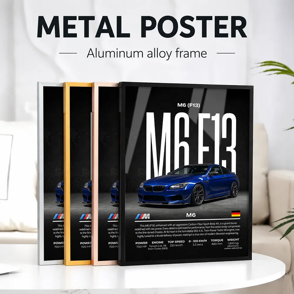 A Sleek Germany M6 (F13) Sports Car Metal Poster With Aluminum Alloy Frame Customized Photo Blueprint Style Wall Art For Study