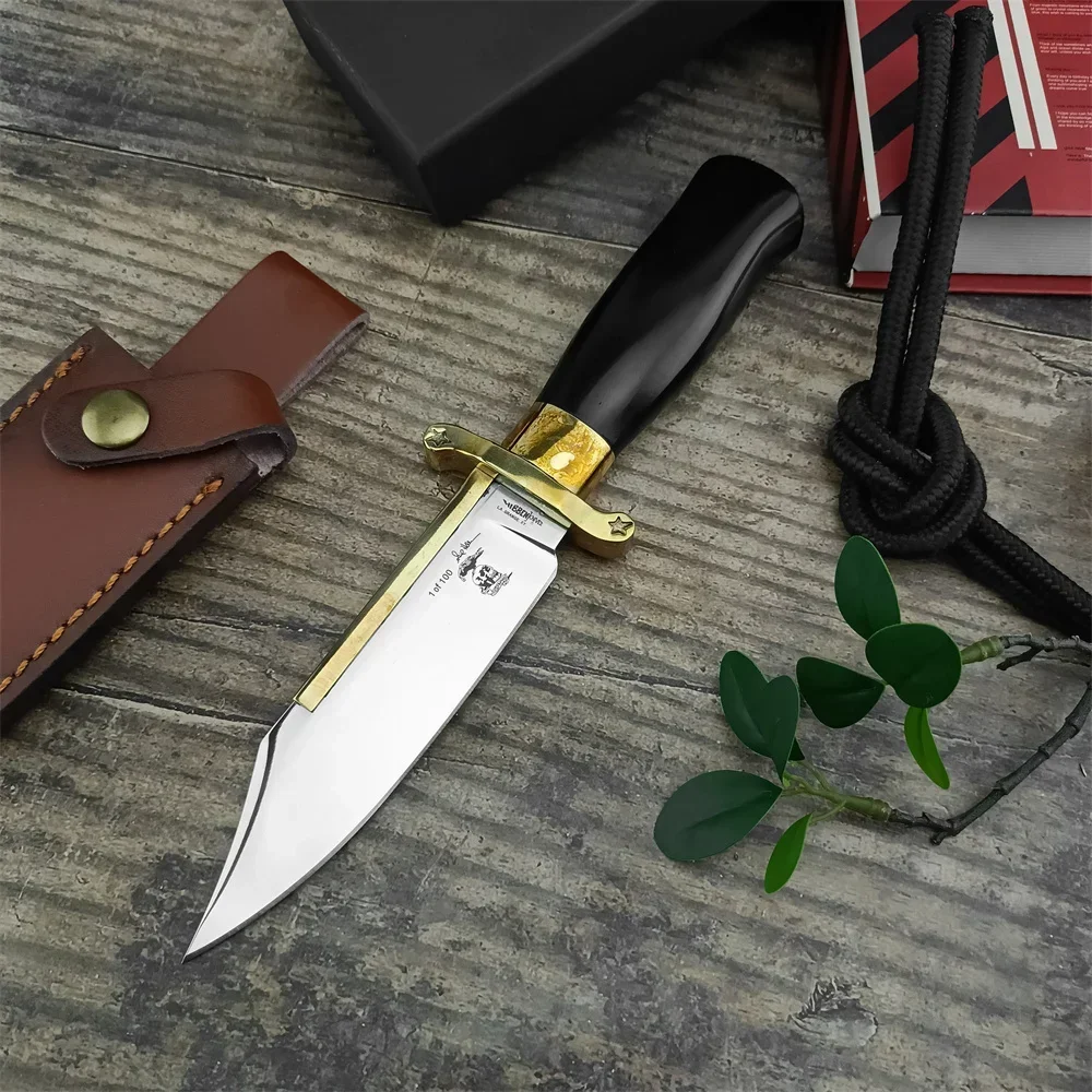 

NEW Protable Tactical Fixed Blade Knife D2 Blade Ebony + Brass Handles Self-defense Camping Knife Outdoor Survival EDC Multitool