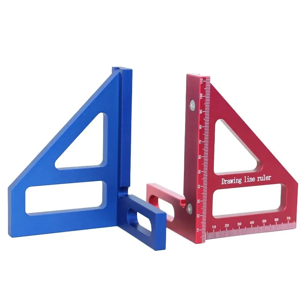Aluminum Alloy Red Miter Triangle Ruler 45°/90° Woodworking Square Protractor - 3D Multi Angle Layout Measuring Tools