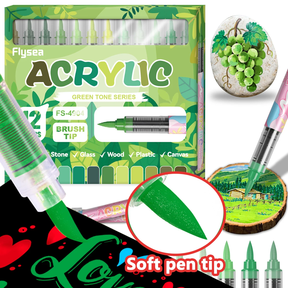 

12Colors Acrylic Paint Markers Brush Tip Direct-Liquid Ink Control System Professional-Grade Paint Pen for Any Surface DIY Craft