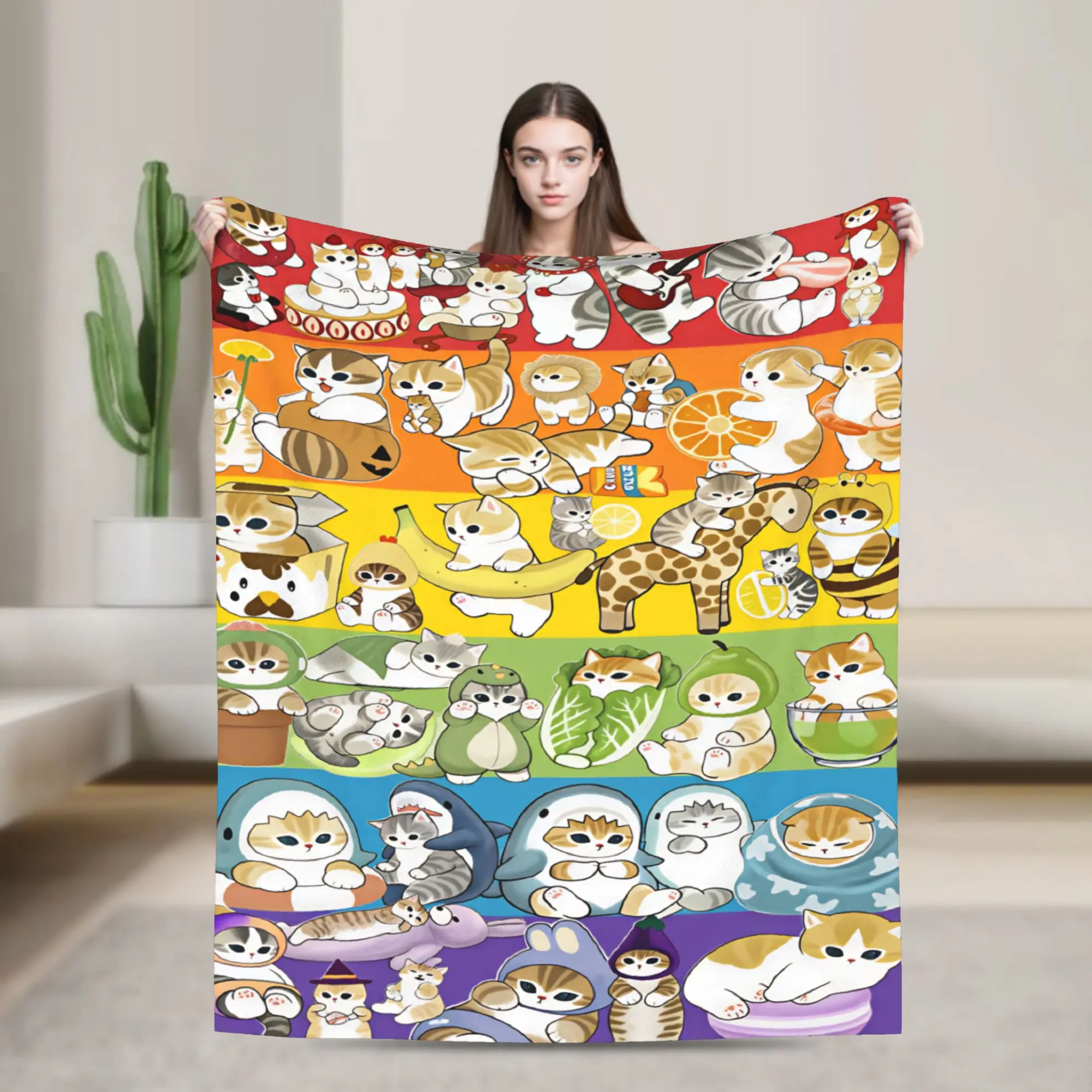 Mofusand Japanese Shark Cat  Blanket Quality Warm  Throw Blanket Winter Travel Living Room Casual Bedspread
