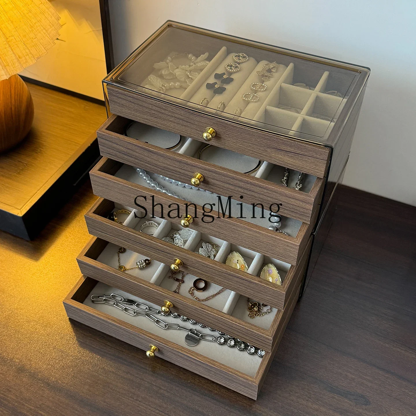 

CL jewelry storage box, bedroom high-end exquisite walnut pattern 5-layer large-capacity stud earrings