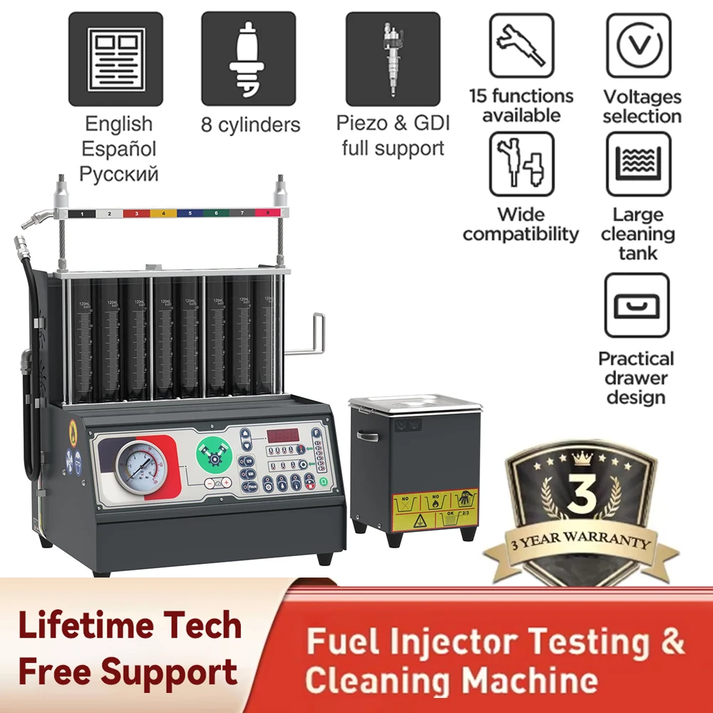 

8-цилиндровый пьезоэлектрический очиститель топливных форсунок GDI EFI FEI и бензиновое топливо, ультразвуковой очиститель и тестер форсунок GDI