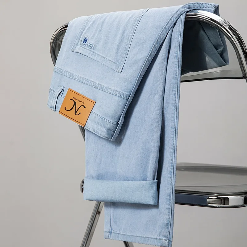 2025 Spring Summer New Men's Thin Light Blue Jeans Business Casual Stretch  Pants Denim Trousers Male Brand Clothing