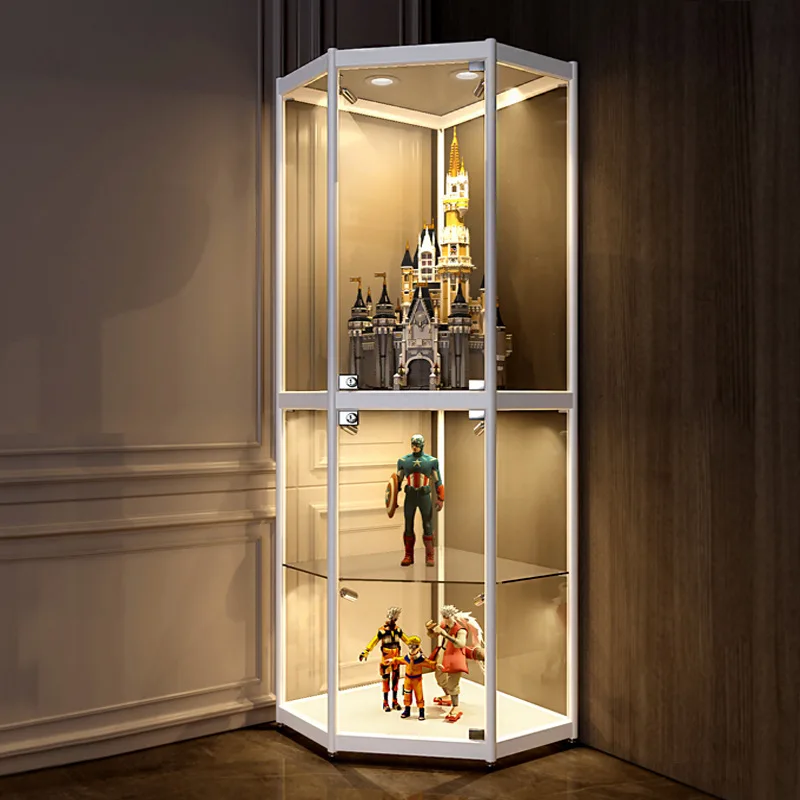 Corner display cabinet glass gift jewelry figure model cosmetics red wine Lego triangle display cabinet shelf