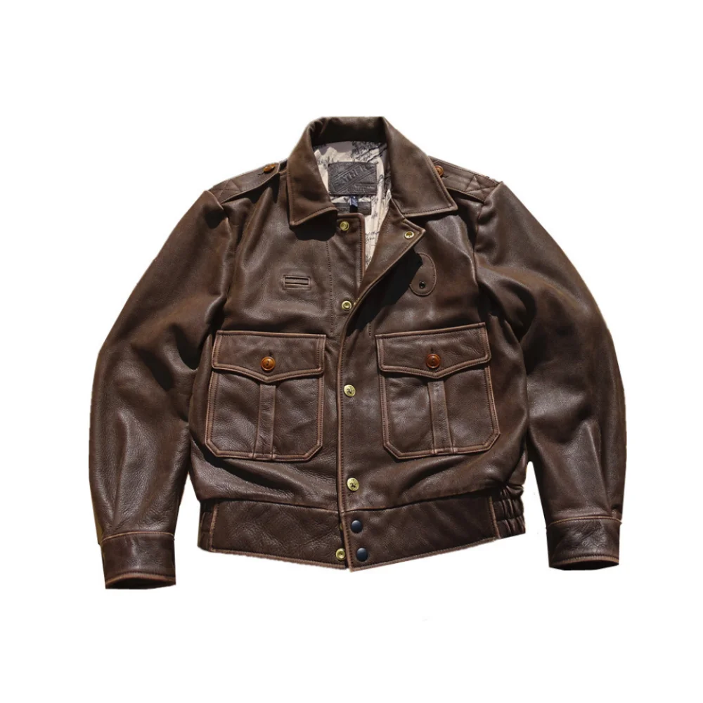 Men's Leather Jacket Motorcycle Style California Highway Patrol Outwear