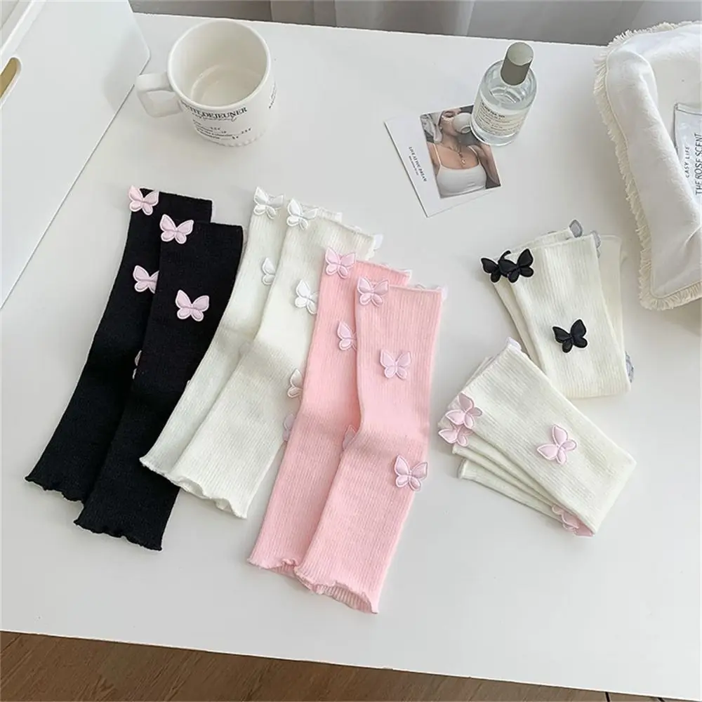 Cute Warm Leg Warmer/Arm Cover White Butterfly Lolita Long Socks Ballet Style Warm Feet Cover for Winter Autumn