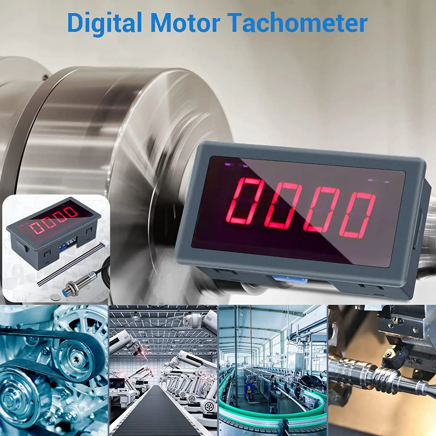 Digital LED Tachometer RPM Speed Meter 4Bit Motor Tachometer AC 110V 220V with Hall Proximity Switch Sensor NPN for Lathes