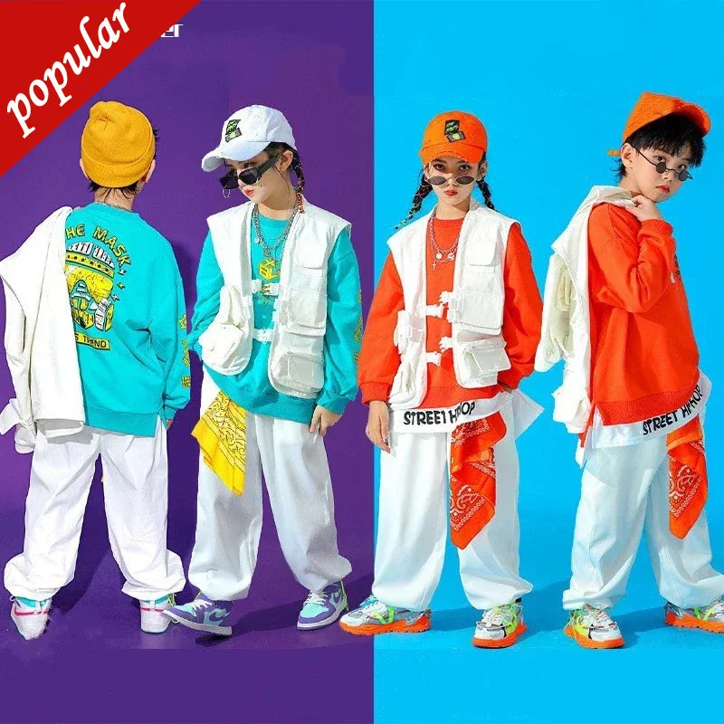 

Boys Hip Hop Solid Color Sweatshirt Vest Joggers Girls Cool Top Street Dance Loose Pants Kids Jazz Clothes Sets Child Streetwear