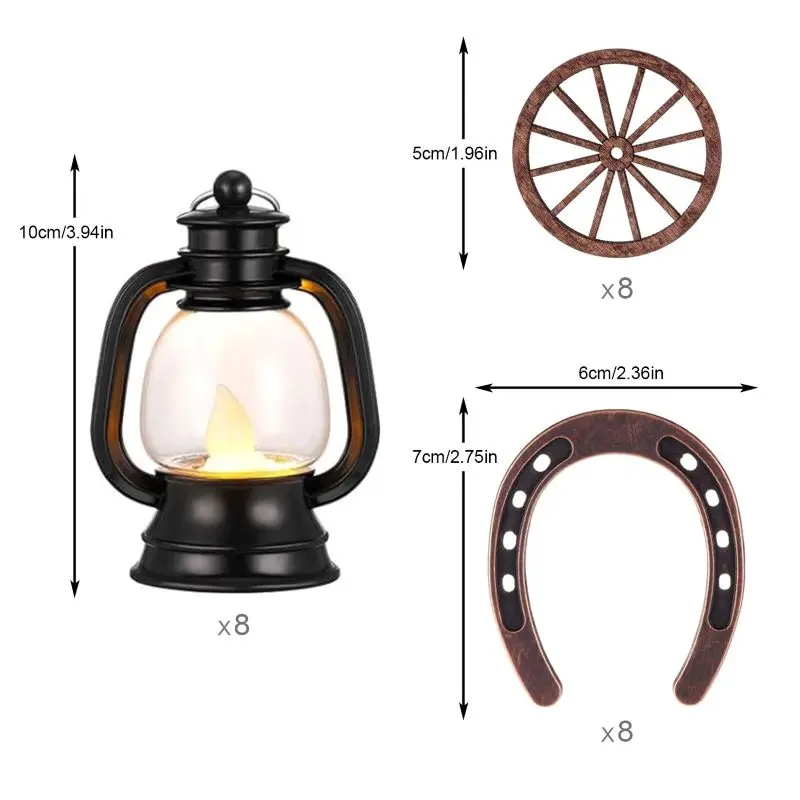 24Pcs Lucky Horseshoe Wooden Wagon Wheel Decor Mini Lanterns for Centerpieces Western Themed Party Western Wedding Decorations